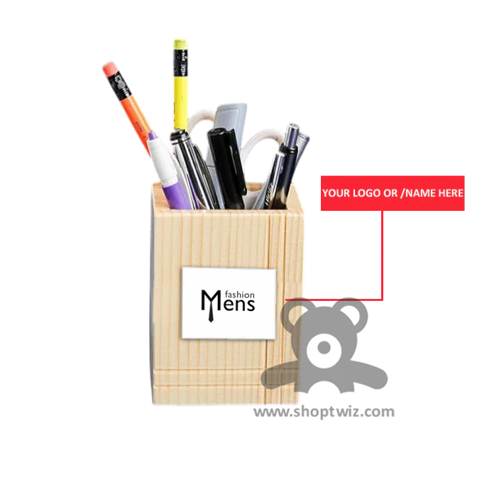 ShopTwiz Wooden Pen Stand | Customizable Desk Organizer with Logo/Name Engraving - Image 2