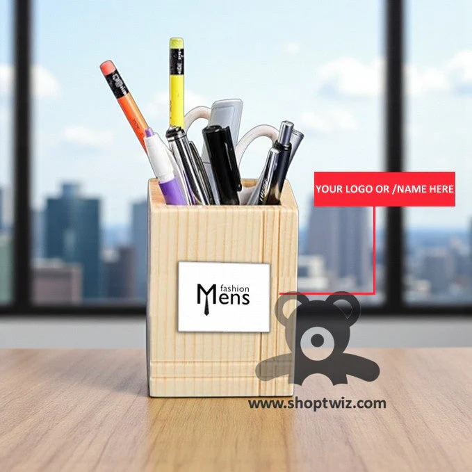 ShopTwiz Wooden Pen Stand | Customizable Desk Organizer with Logo/Name Engraving - Image 3