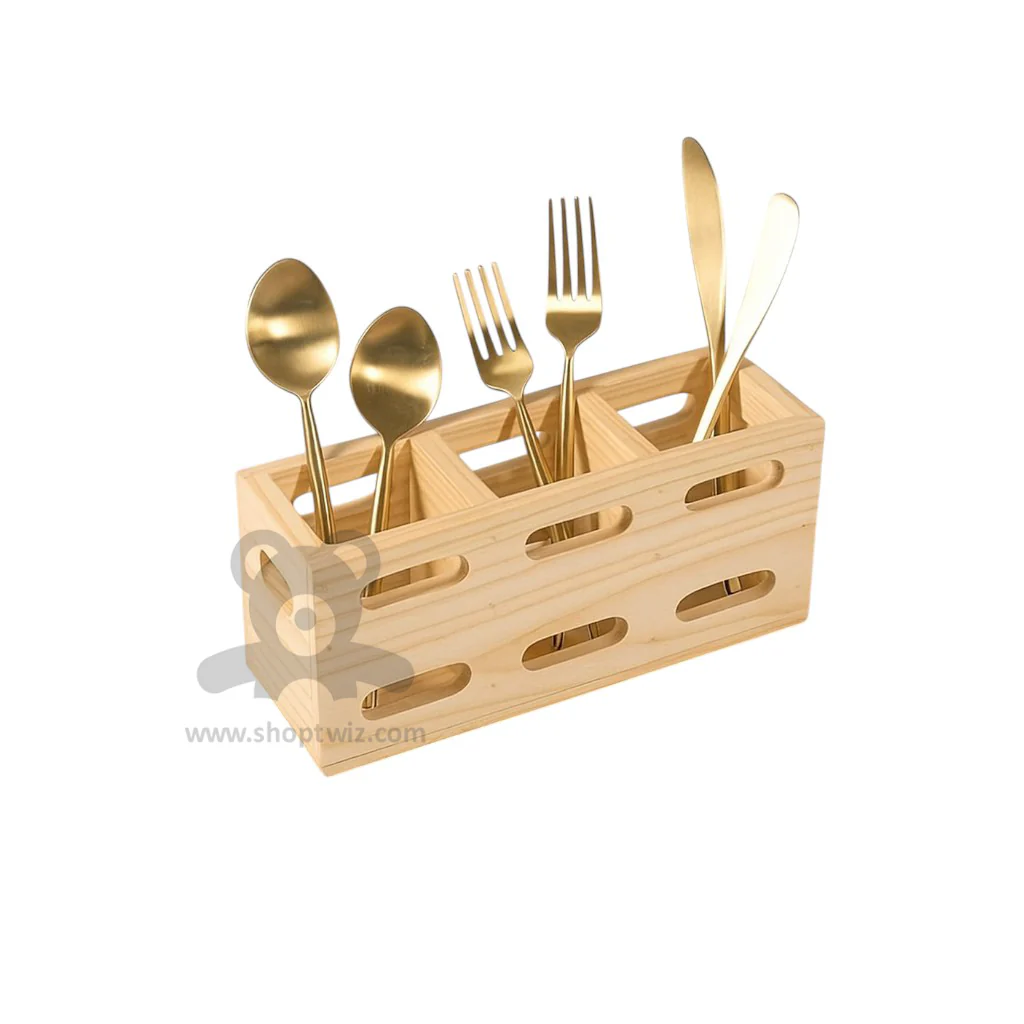 ShopTwiz Wooden Rectangle Spoon and Knife Stand - Image 2