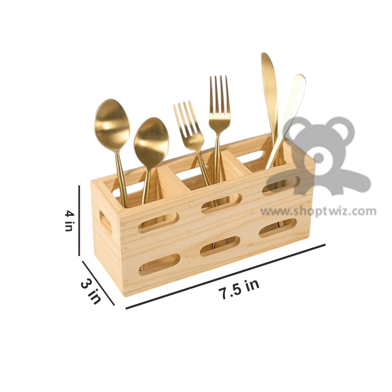 ShopTwiz Wooden Rectangle Spoon and Knife Stand - Image 3