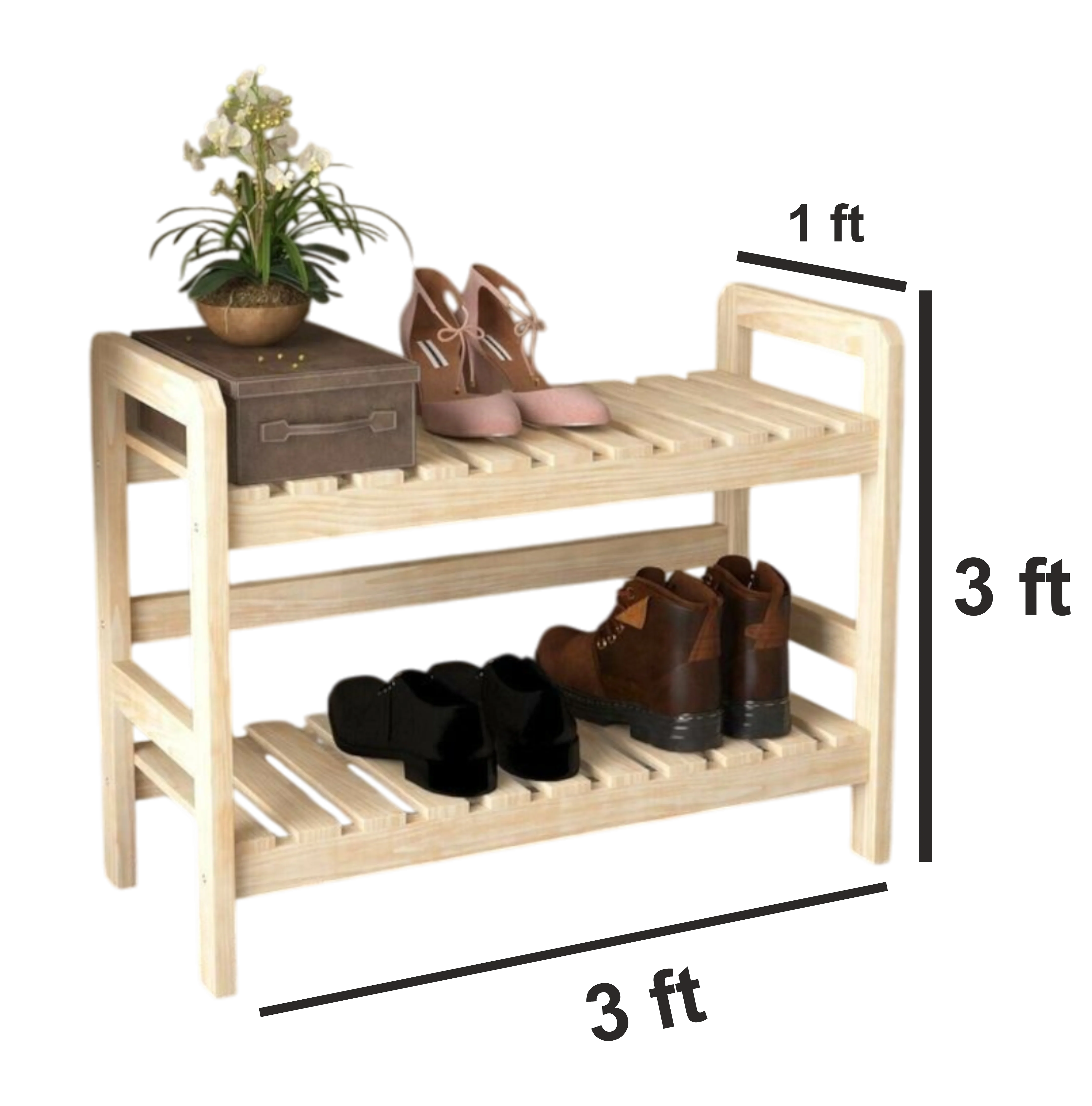 ShopTwiz Wooden Shoe and Pot Stand - Image 3
