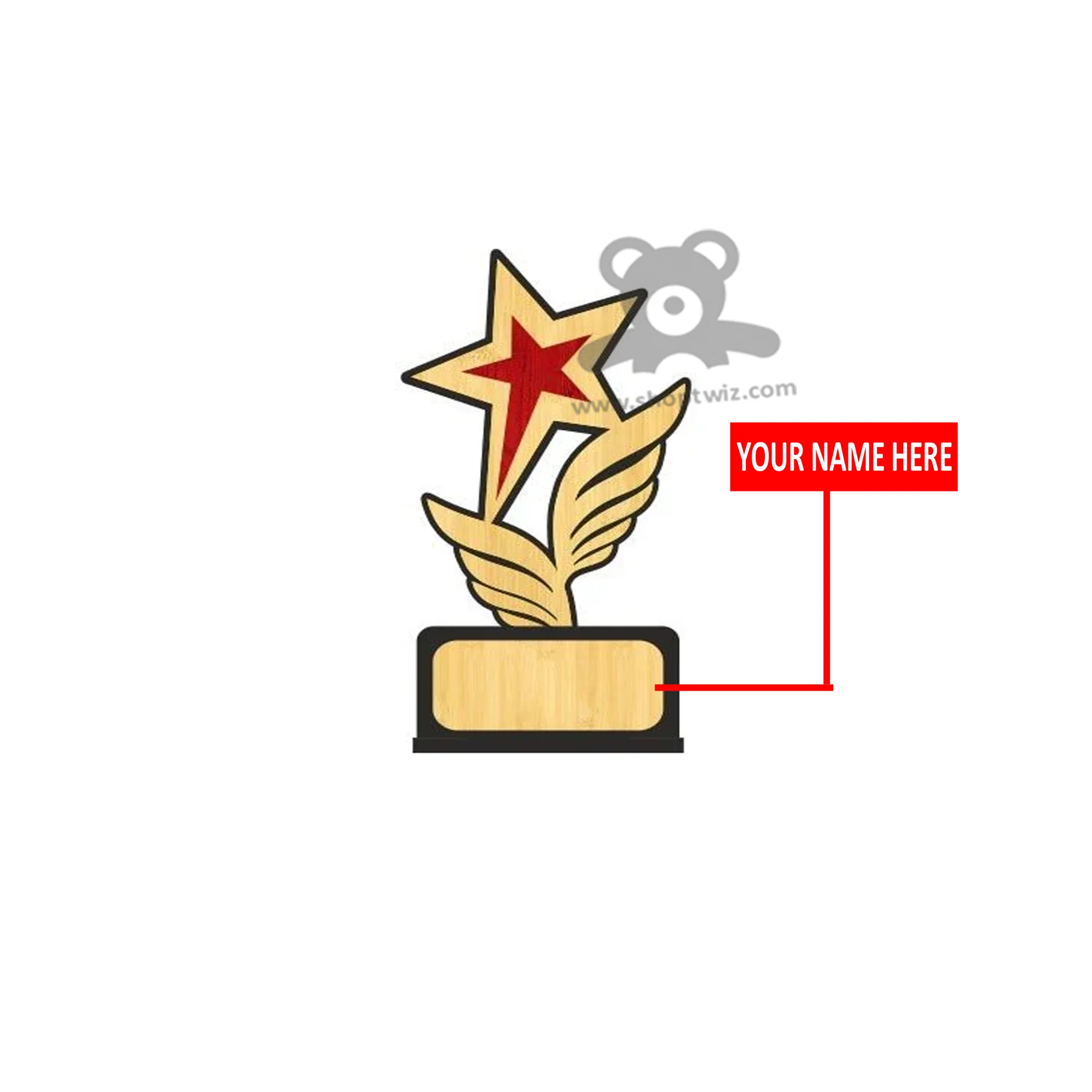 ShopTwiz Wooden Star Trophy With Wing Design - Premium Corporate Award & Gift - Image 2