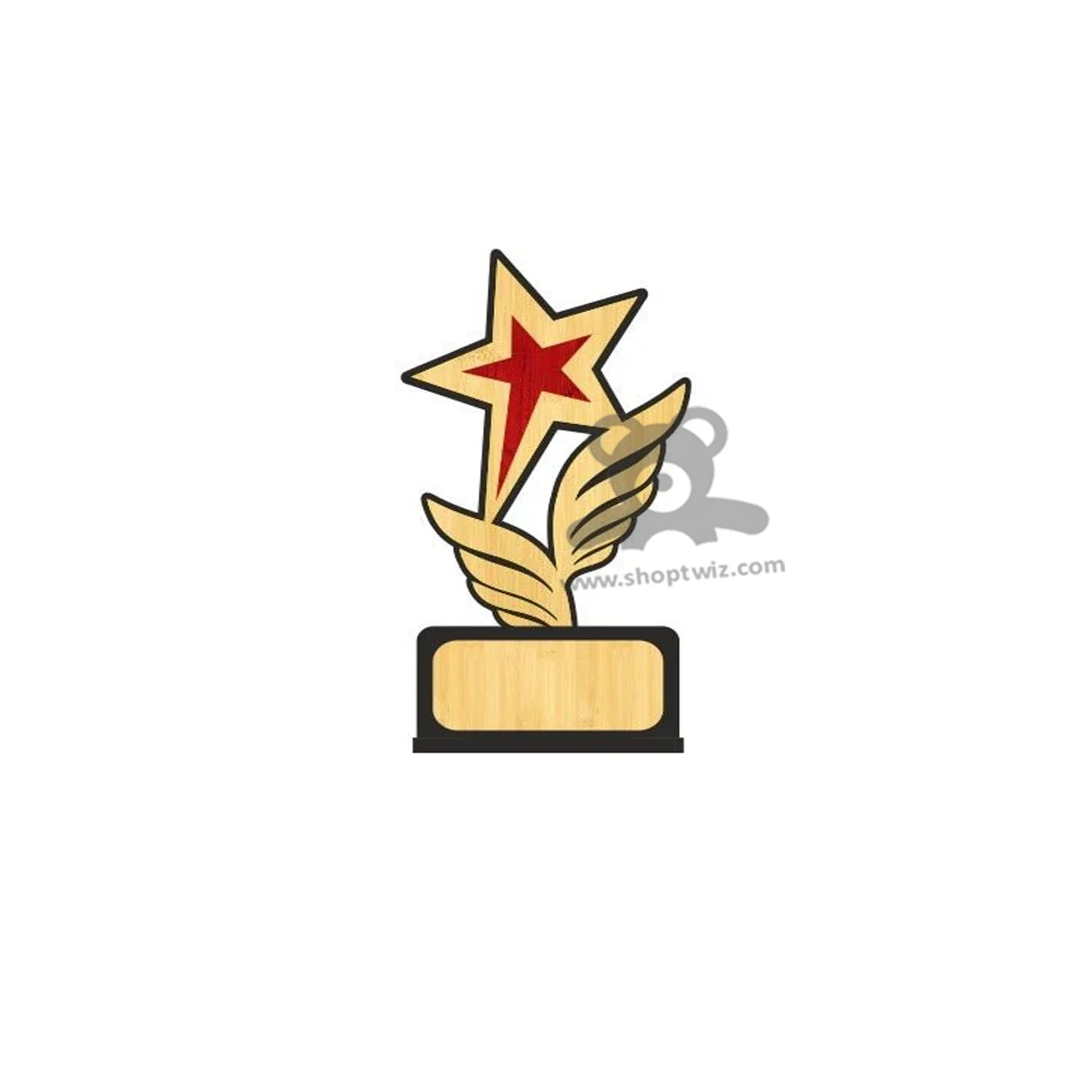 ShopTwiz Wooden Star Trophy With Wing Design - Premium Corporate Award & Gift - Image 3