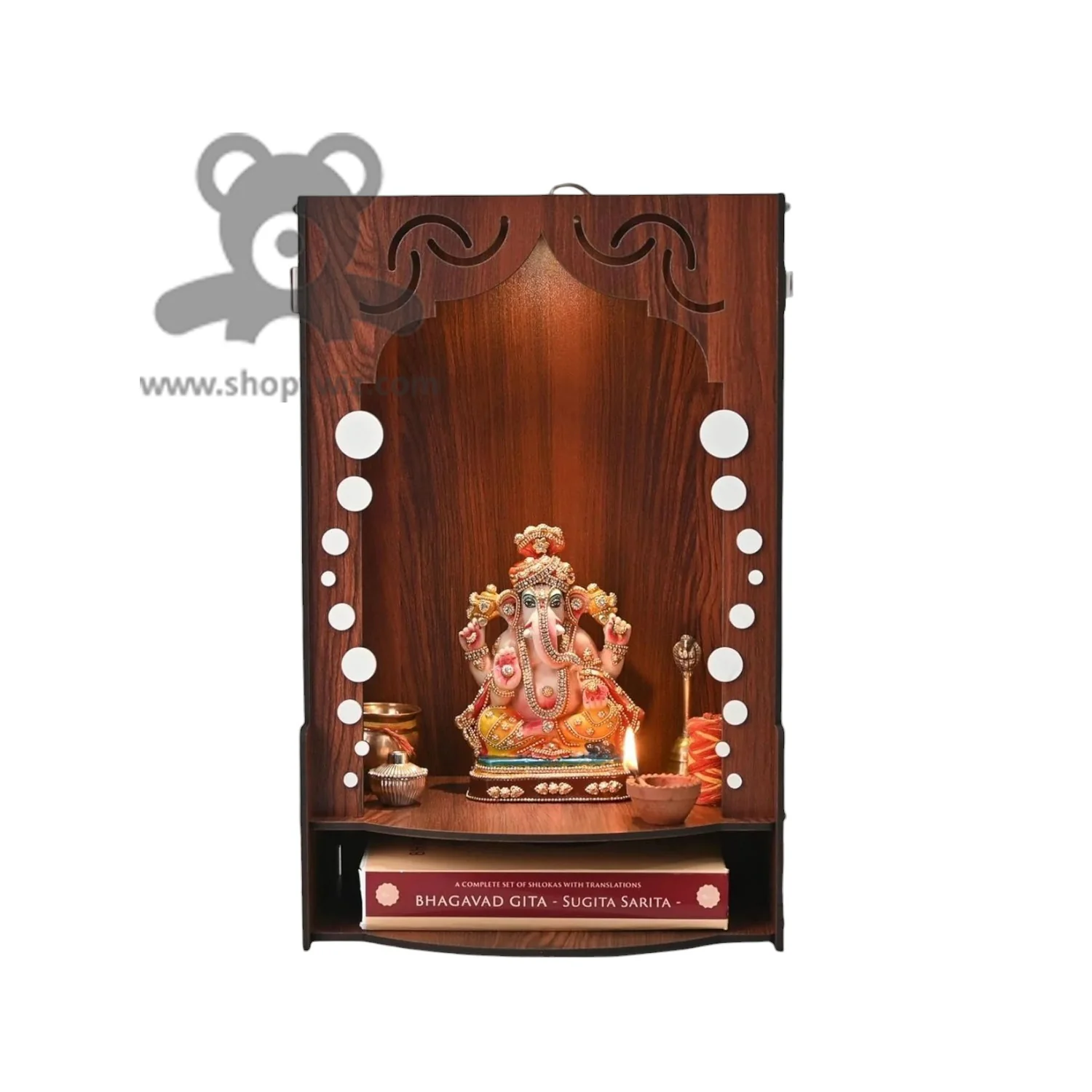 ShopTwiz Wooden Wall - Mounted Ganesh Puja Mandir - Spiritual Corporate Gift - Image 2