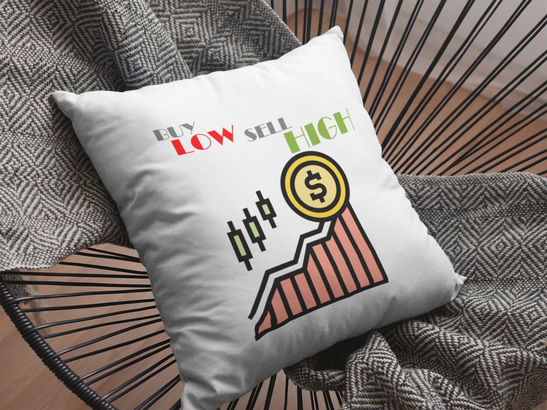 Buy Low Sell High Printed Cushion - Image 2