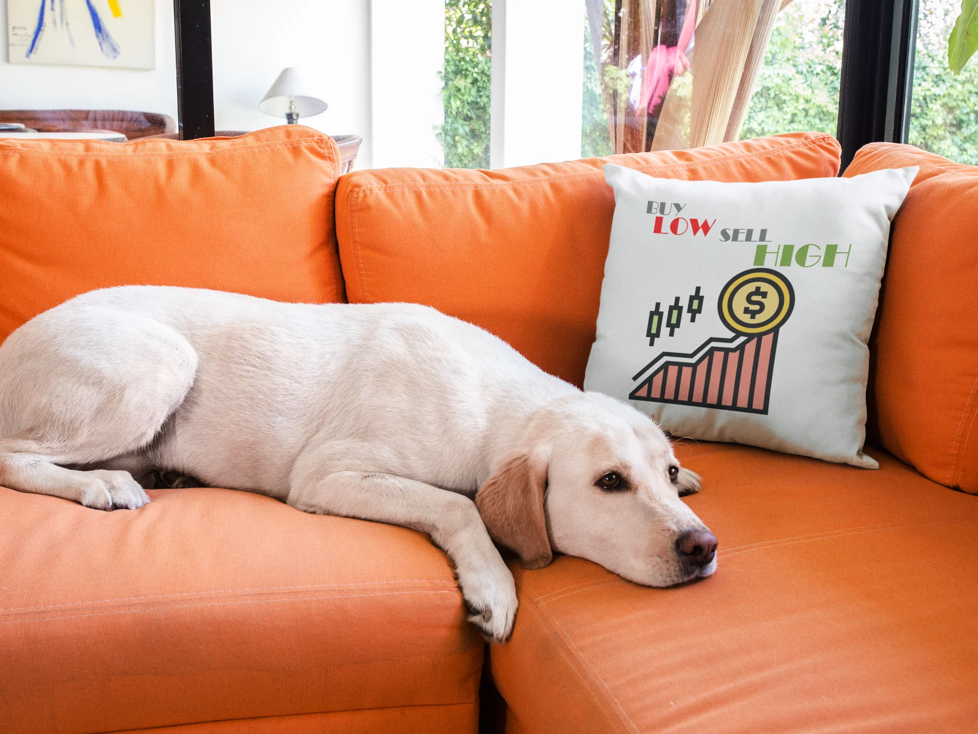 Buy Low Sell High Printed Cushion - Image 3