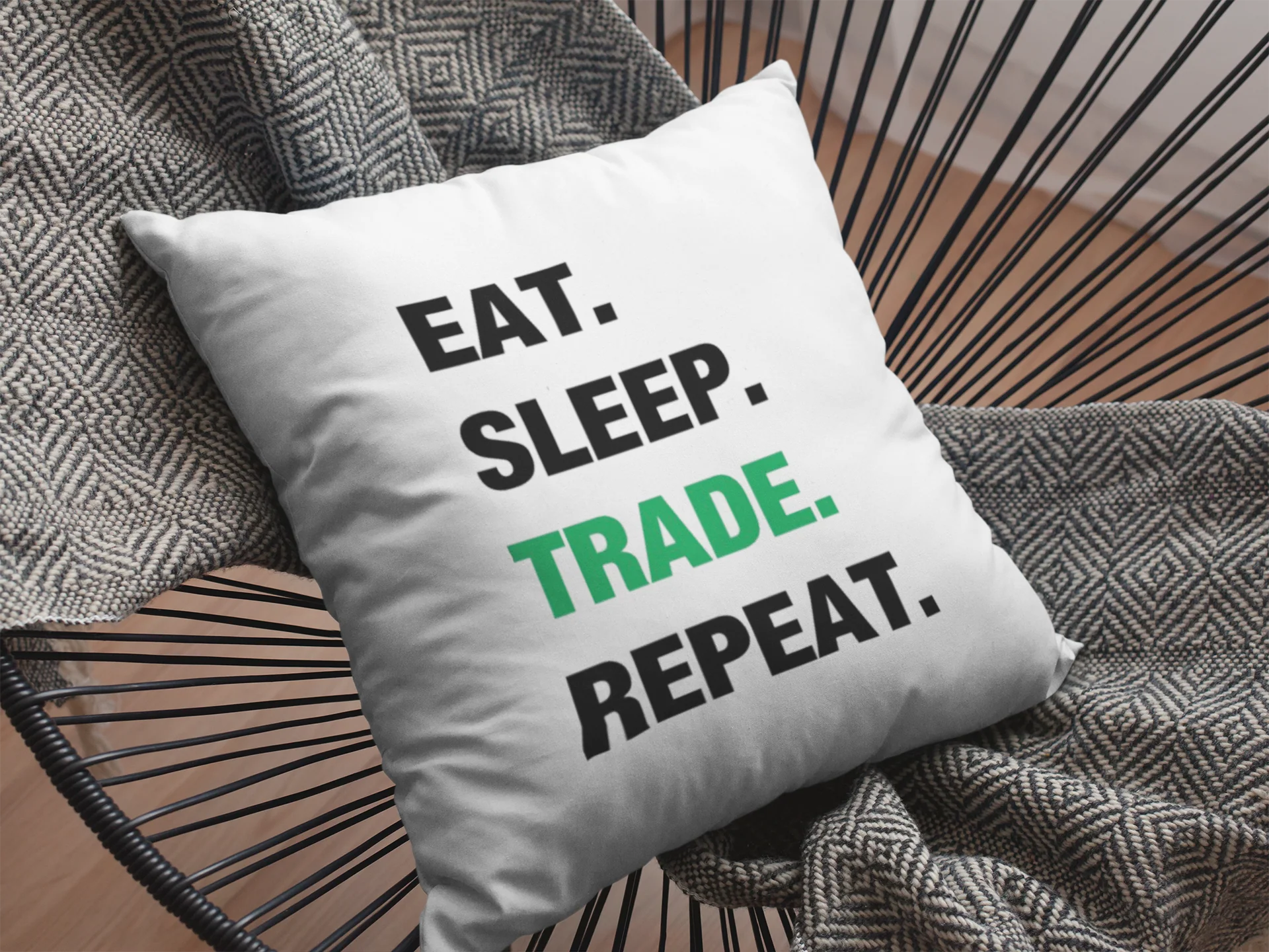 Eat Sleep Trade Repeat Printed Cushion - Image 2
